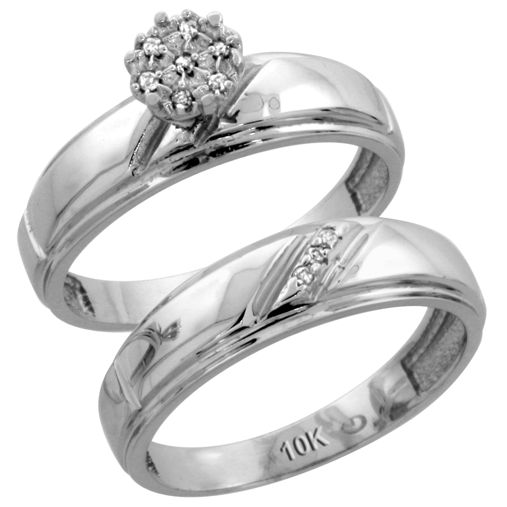 10k White Gold Diamond Engagement Ring Set 2-Piece 0.06 cttw Brilliant Cut, 7/32 inch 5.5mm wide