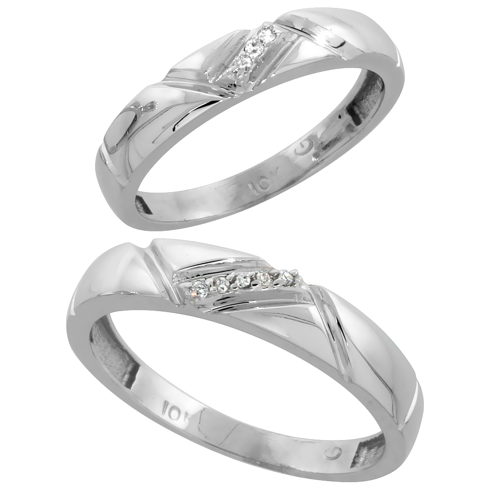 10k White Gold Diamond Wedding Rings Set for him 4.5 mm and her 4 mm 2-Piece 0.05 cttw Brilliant Cut, ladies sizes 5 � 10, mens 