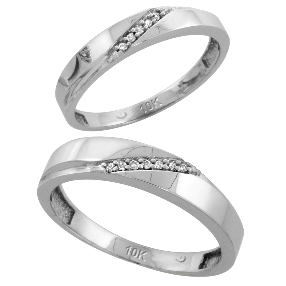 Sterling Silver 2-Piece His (4.5mm) & Hers (3.5mm) Diamond Wedding Band Set, w/ 0.07 Carat Brilliant Cut Diamonds; (Ladies Size 5 to10; Men's Size 8 to 14)