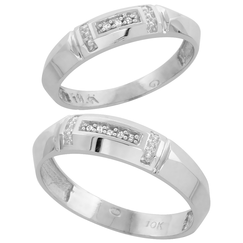 10k White Gold Diamond Wedding Rings Set for him 5.5 mm and her 4 mm 2-Piece 0.05 cttw Brilliant Cut, ladies sizes 5 � 10, mens 