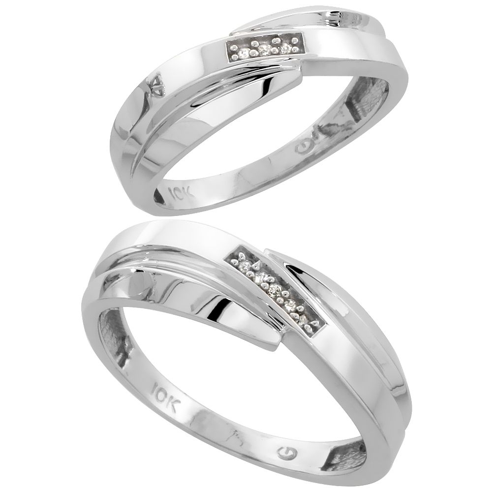 10k White Gold Diamond Wedding Rings Set for him 7 mm and her 6 mm 2-Piece 0.05 cttw Brilliant Cut, ladies sizes 5 � 10, mens si