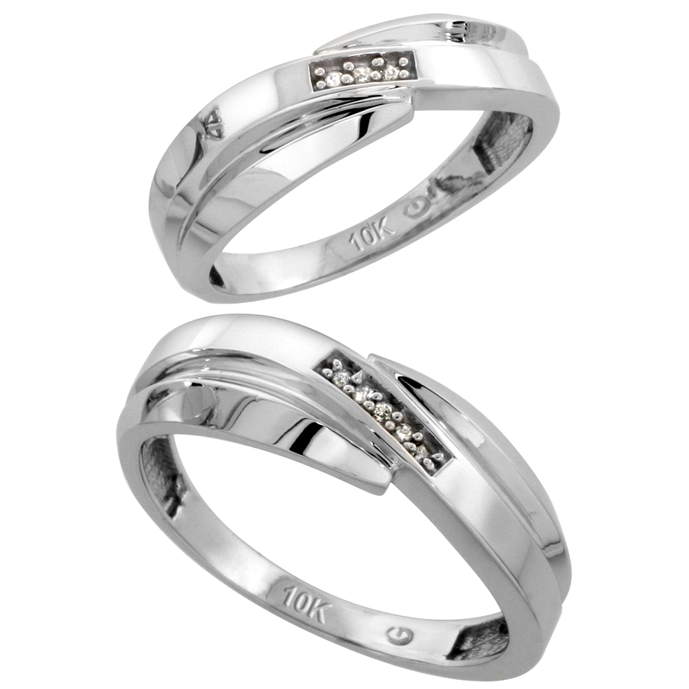 Sterling Silver 2-Piece His (7mm) & Hers (6mm) Diamond Wedding Band Set, w/ 0.05 Carat Brilliant Cut Diamonds; (Ladies Size 5 to10; Men's Size 8 to 14)