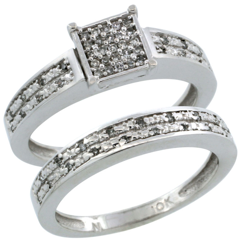 14k White Gold 2-Piece Diamond Engagement Ring Band Set w/ 0.21 Carat Brilliant Cut Diamonds, 1/8 in. (3.5mm) wide