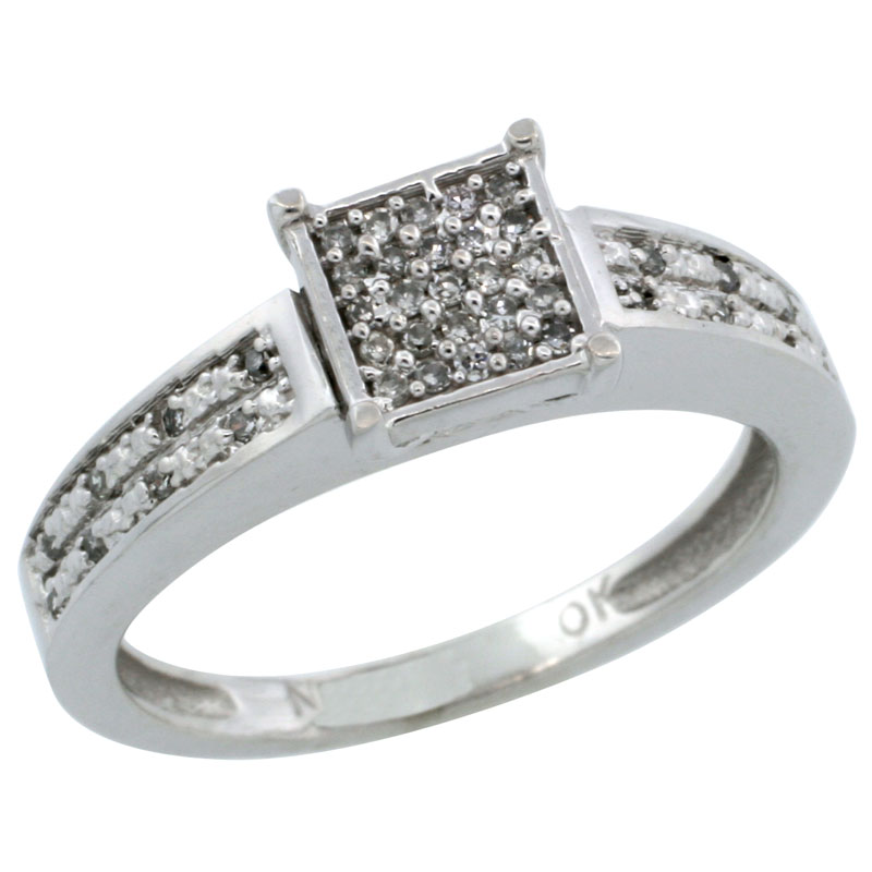 14k White Gold Diamond Engagement Ring w/ 0.145 Carat Brilliant Cut Diamonds, 1/8 in. (3mm) wide