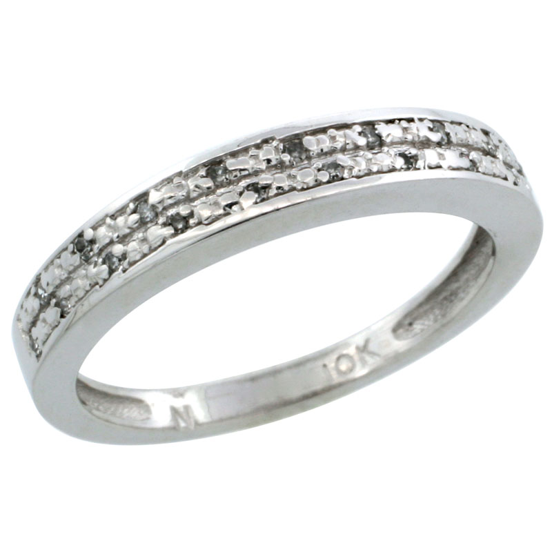 14k White Gold Ladies' Diamond Ring Band w/ 0.064 Carat Brilliant Cut Diamonds, 1/8 in. (3.5mm) wide