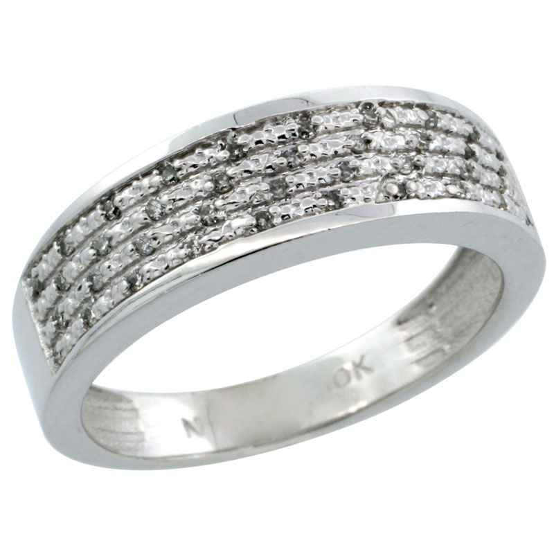 14k White Gold Men's Diamond Ring Band w/ 0.12 Carat Brilliant Cut Diamonds, 1/4 in. (6.5mm) wide