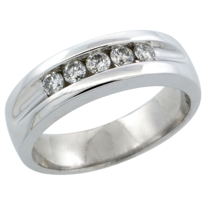 10k White Gold 5-Stone Ladies' Diamond Ring Band w/ 0.30 Carat Brilliant Cut Diamonds, 7/32 in. (5.5mm) wide