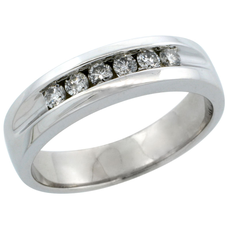 10k White Gold 6-Stone Men's Diamond Ring Band w/ 0.36 Carat Brilliant Cut Diamonds, 7/32 in. (5.5mm) wide