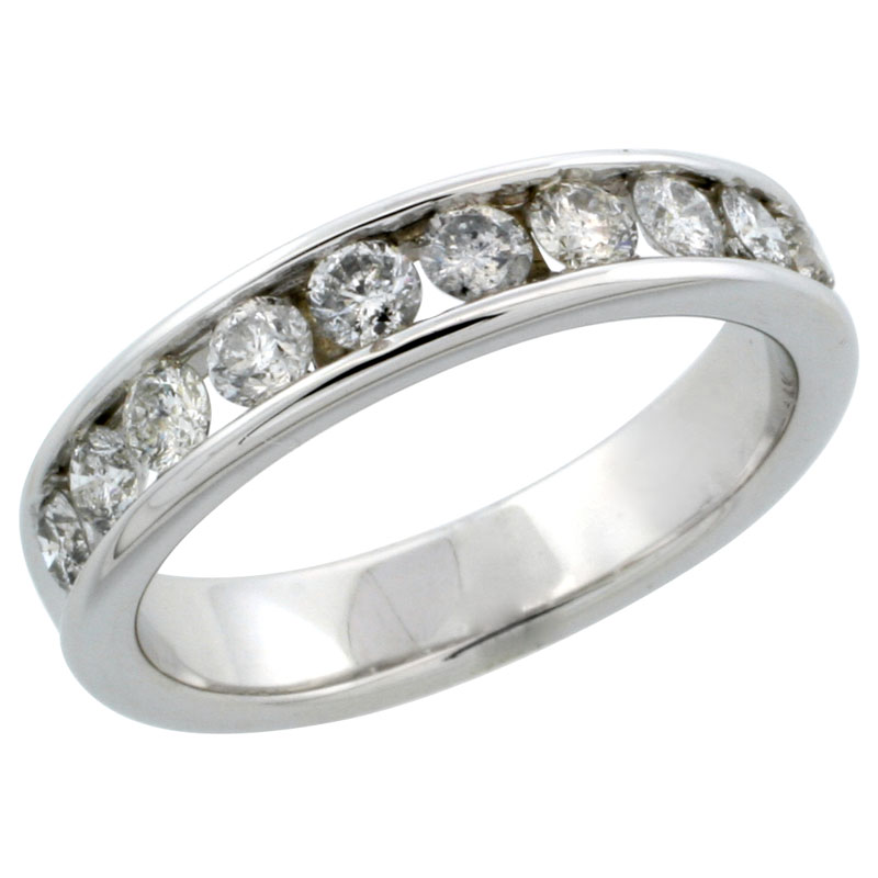 10k White Gold 10-Stone Ladies' Diamond Ring Band w/ 0.74 Carat Brilliant Cut Diamonds, 3/16 in. (4.5mm) wide