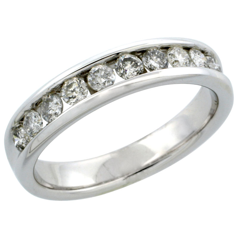 10k White Gold 10-Stone Men's Diamond Ring Band w/ 0.74 Carat Brilliant Cut Diamonds, 3/16 in. (5mm) wide