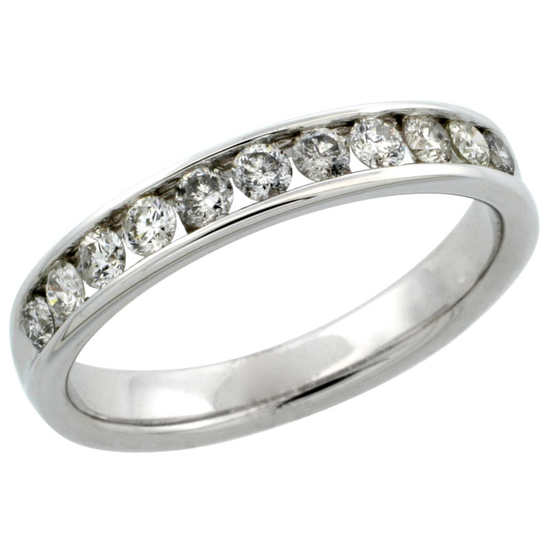 10k White Gold 11-Stone Men's Diamond Ring Band w/ 0.81 Carat Brilliant Cut Diamonds, 5/32 in. (4mm) wide
