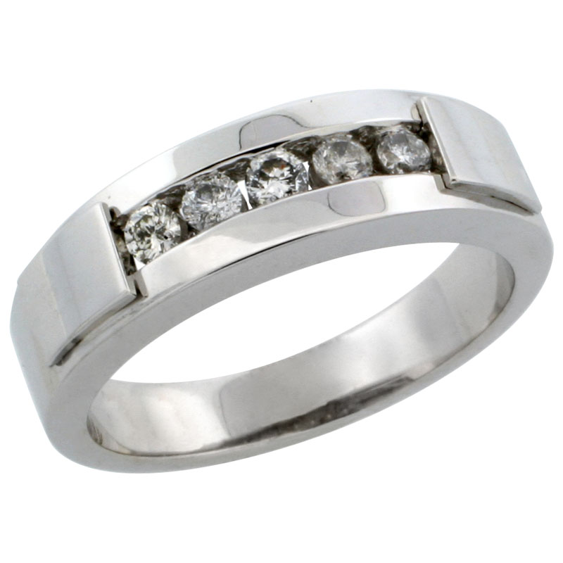 10k White Gold 5-Stone Ladies' Diamond Ring Band w/ 0.21 Carat Brilliant Cut Diamonds, 3/16 in. (5mm) wide