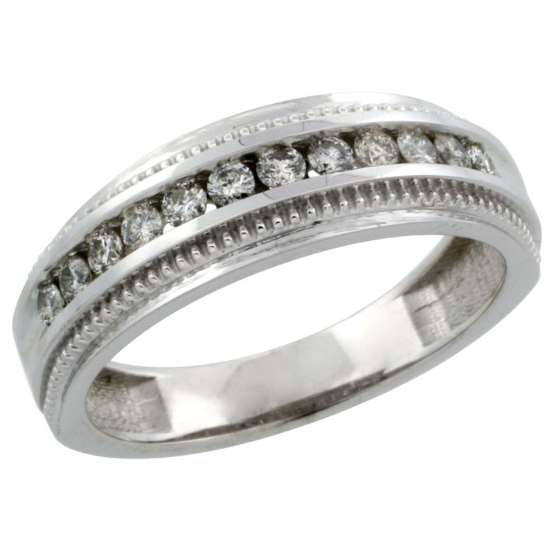 10k White Gold 12-Stone Milgrain Design Ladies' Diamond Ring Band w/ 0.31 Carat Brilliant Cut Diamonds, 1/4 in. (6mm) wide