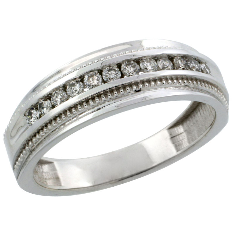 10k White Gold 12-Stone Milgrain Design Men's Diamond Ring Band w/ 0.31 Carat Brilliant Cut Diamonds, 1/4 in. (7mm) wide