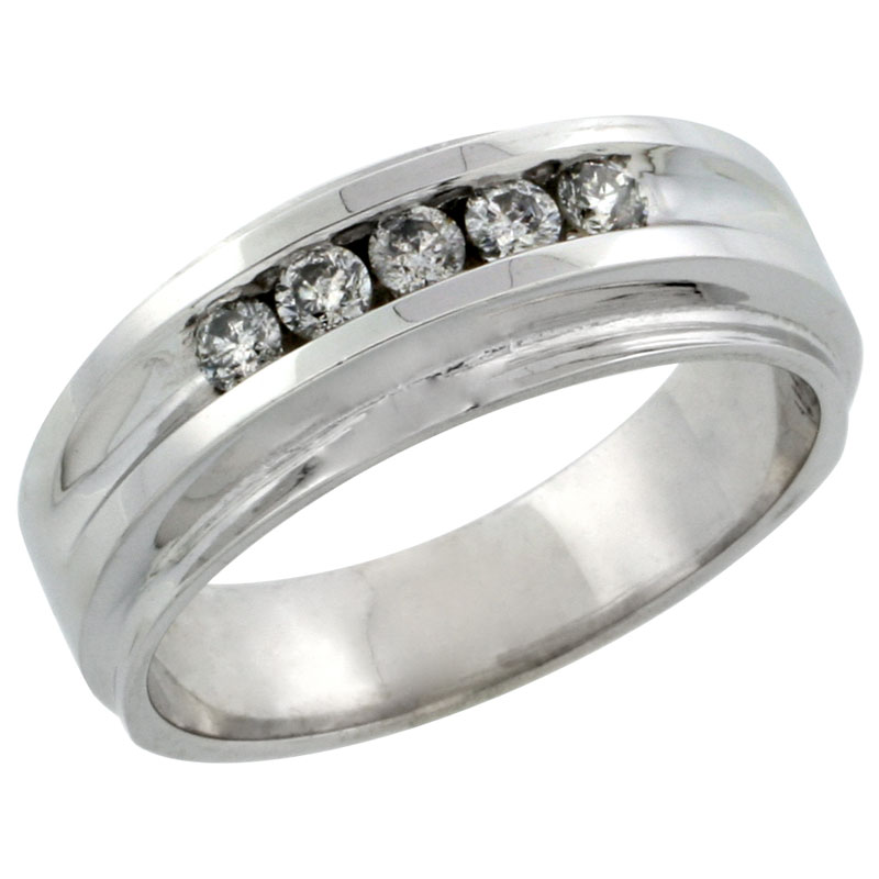 10k White Gold 5-Stone Ladies' Diamond Ring Band w/ 0.23 Carat Brilliant Cut Diamonds, 1/4 in. (7mm) wide
