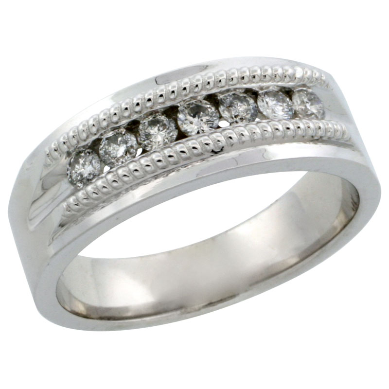 10k White Gold 7-Stone Milgrain Design Ladies' Diamond Ring Band w/ 0.22 Carat Brilliant Cut Diamonds, 1/4 in. (6.5mm) wide