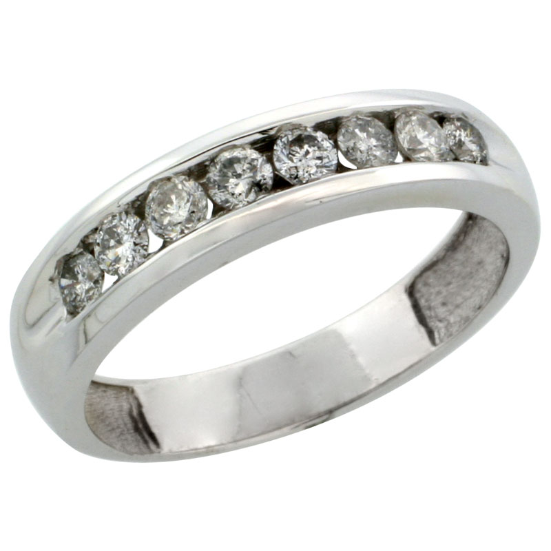 10k White Gold 8-Stone Ladies' Diamond Ring Band w/ 0.47 Carat Brilliant Cut Diamonds, 3/16 in. (4.5mm) wide