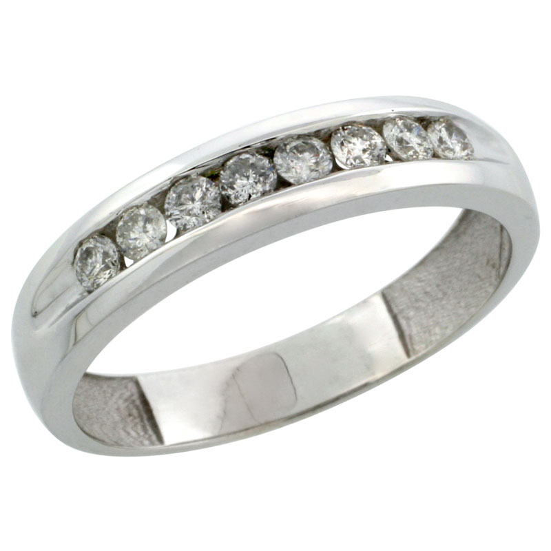 10k White Gold 8-Stone Men's Diamond Ring Band w/ 0.47 Carat Brilliant Cut Diamonds, 3/16 in. (5mm) wide