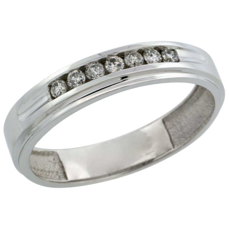 10k White Gold 7-Stone Men's Diamond Ring Band w/ 0.21 Carat Brilliant Cut Diamonds, 3/16 in. (5mm) wide