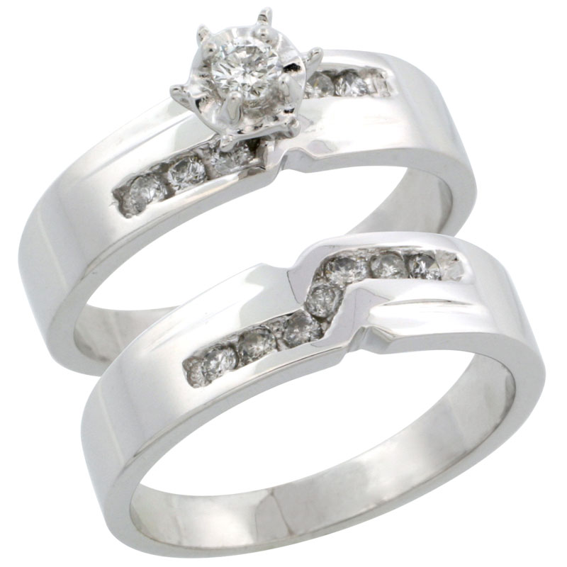 10k White Gold 2-Piece Diamond Engagement Ring Band Set w/ 0.31 Carat Brilliant Cut Diamonds, 3/16 in. (5mm) wide