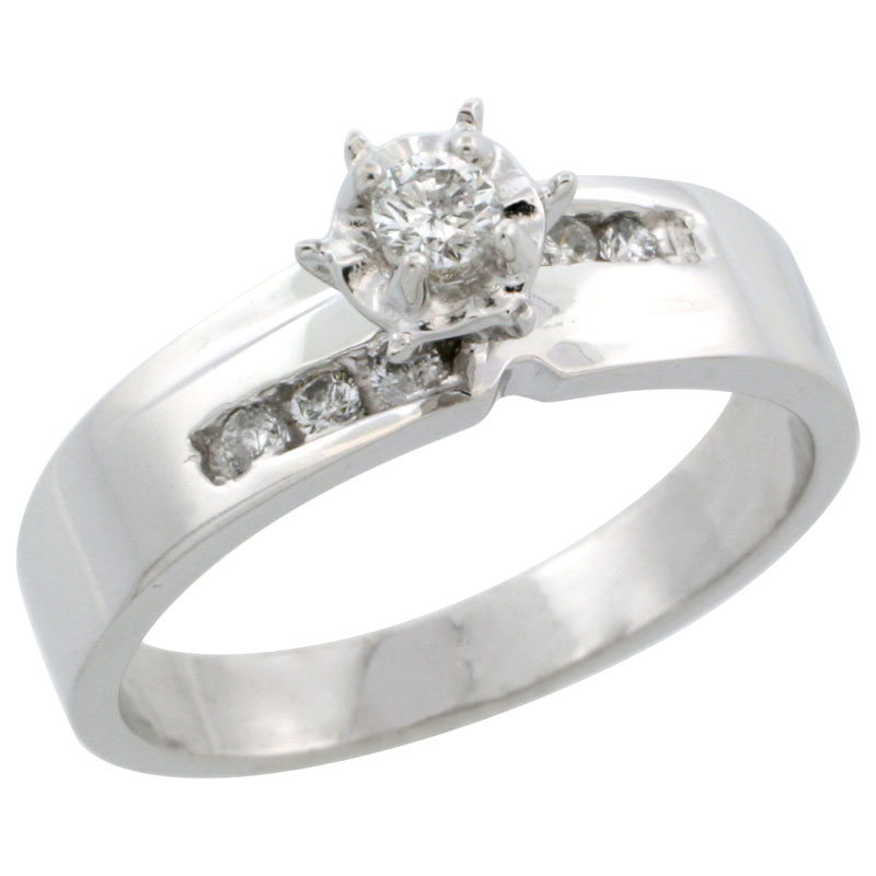 10k White Gold Diamond Engagement Ring w/ 0.18 Carat Brilliant Cut Diamonds, 3/16 in. (5mm) wide