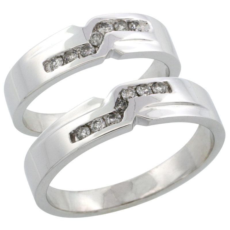 10k White Gold 2-Piece His (5mm) & Hers (5mm) Diamond Wedding Ring Band Set w/ 0.31 Carat Brilliant Cut Diamonds; (Ladies Size 5 to10; Men's Size 8 to 14)