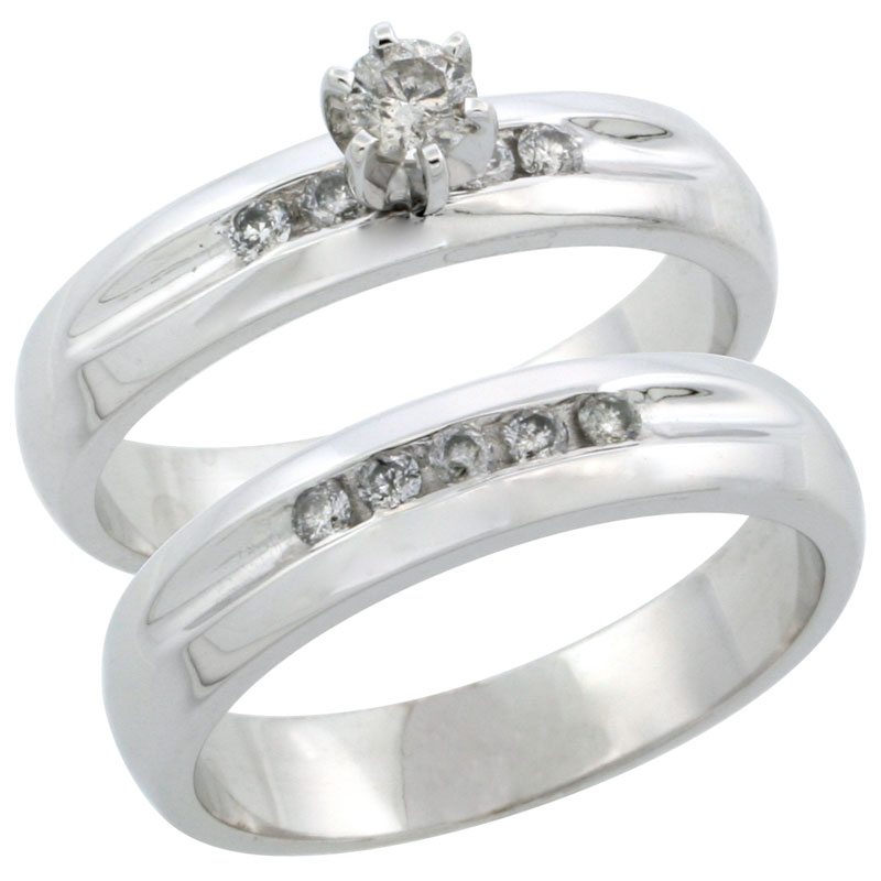 10k White Gold 2-Piece Diamond Engagement Ring Band Set w/ 0.35 Carat Brilliant Cut Diamonds, 3/16 in. (4.5mm) wide