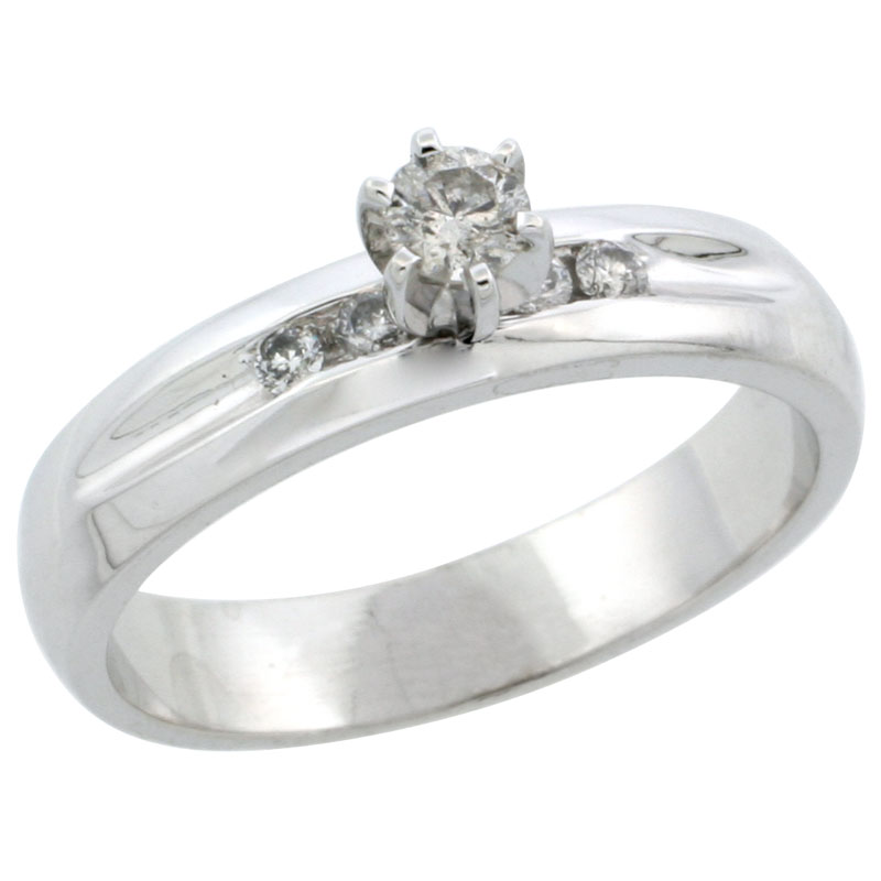 10k White Gold Diamond Engagement Ring w/ 0.25 Carat Brilliant Cut Diamonds, 3/16 in. (4.5mm) wide