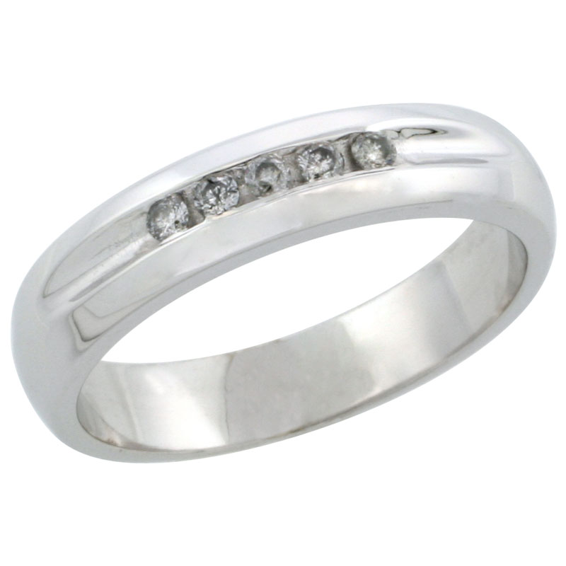 10k White Gold Ladies' Diamond Ring Band w/ 0.10 Carat Brilliant Cut Diamonds, 3/16 in. (4.5mm) wide