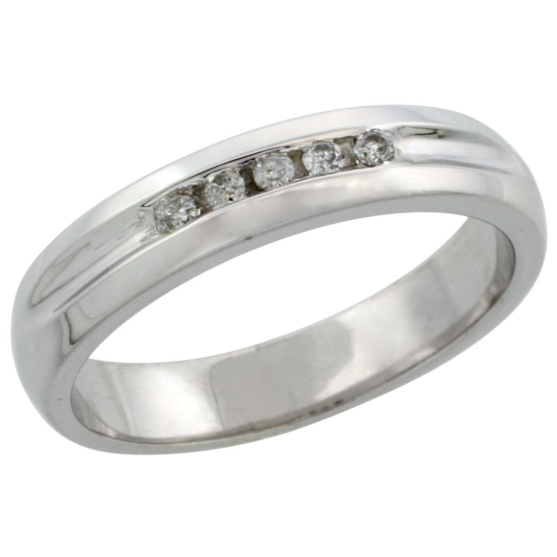 10k White Gold Men's Diamond Ring Band w/ 0.10 Carat Brilliant Cut Diamonds, 3/16 in. (4.5mm) wide
