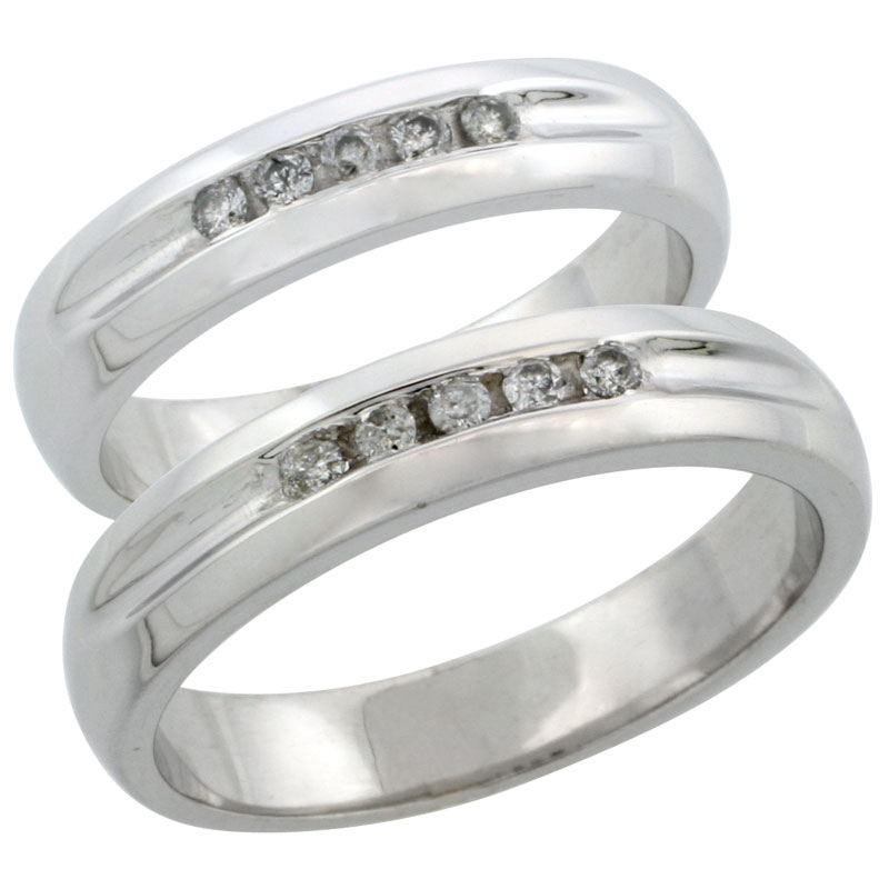 10k White Gold 2-Piece His (4.5mm) & Hers (4.5mm) Diamond Wedding Ring Band Set w/ 0.20 Carat Brilliant Cut Diamonds; (Ladies Size 5 to10; Men's Size 8 to 14)