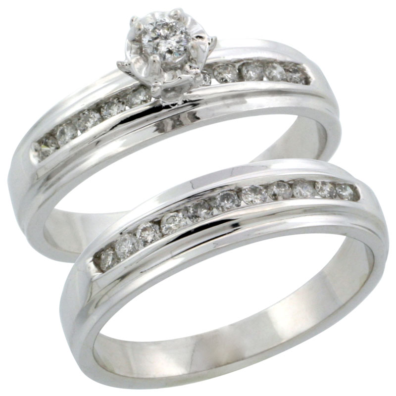 10k White Gold 2-Piece Diamond Engagement Ring Band Set w/ 0.37 Carat Brilliant Cut Diamonds, 3/16 in. (5mm) wide