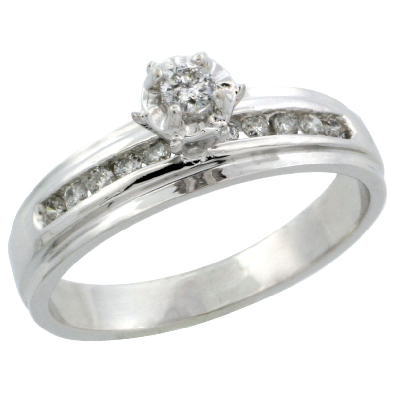 10k White Gold Diamond Engagement Ring w/ 0.20 Carat Brilliant Cut Diamonds, 3/16 in. (5mm) wide