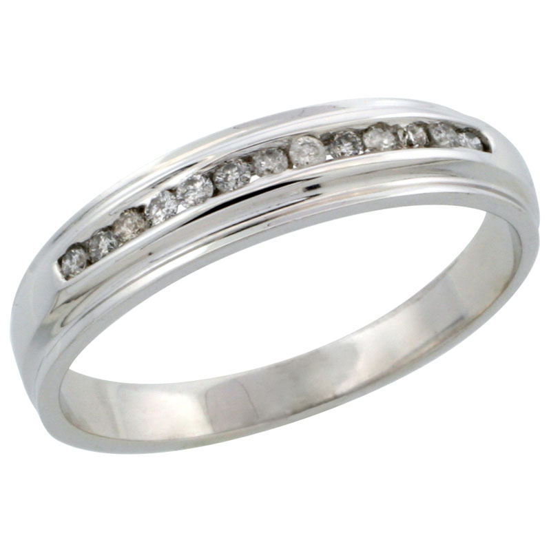10k White Gold Men's Diamond Ring Band w/ 0.20 Carat Brilliant Cut Diamonds, 3/16 in. (5mm) wide