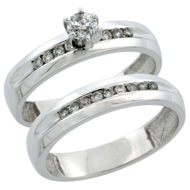 10k White Gold 2-Piece Diamond Engagement Ring Band Set w/ 0.37 Carat Brilliant Cut Diamonds, 5/32 in. (4mm) wide