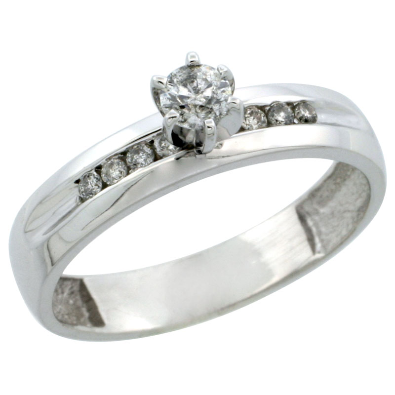10k White Gold Diamond Engagement Ring w/ 0.26 Carat Brilliant Cut Diamonds, 5/32 in. (4mm) wide