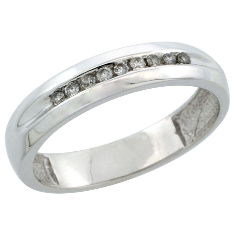 10k White Gold Ladies' Diamond Ring Band w/ 0.11 Carat Brilliant Cut Diamonds, 5/32 in. (4mm) wide