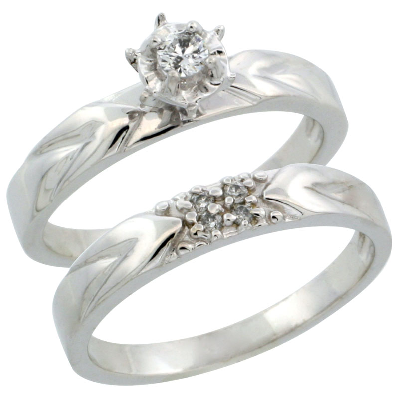 10k White Gold 2-Piece Diamond Engagement Ring Band Set w/ 0.11 Carat Brilliant Cut Diamonds, 1/8 in. (3.5mm) wide