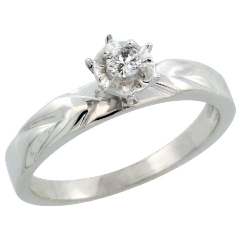 10k White Gold Diamond Engagement Ring w/ 0.07 Carat Brilliant Cut Diamonds, 1/8 in. (3.5mm) wide