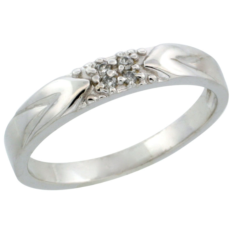 10k White Gold Ladies' Diamond Ring Band w/ 0.04 Carat Brilliant Cut Diamonds, 1/8 in. (3.5mm) wide