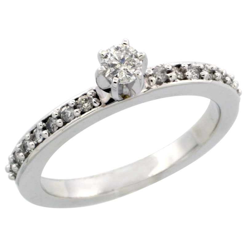 10k White Gold Diamond Engagement Ring w/ 0.34 Carat Brilliant Cut Diamonds, 3/32 in. (2mm) wide