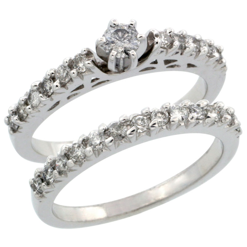 10k White Gold 2-Piece Diamond Engagement Ring Band Set w/ 0.72 Carat Brilliant Cut Diamonds, 3/32 in. (2.5mm) wide