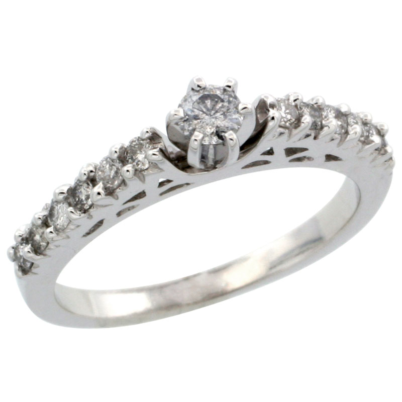 10k White Gold Diamond Engagement Ring w/ 0.43 Carat Brilliant Cut Diamonds, 3/32 in. (2.5mm) wide