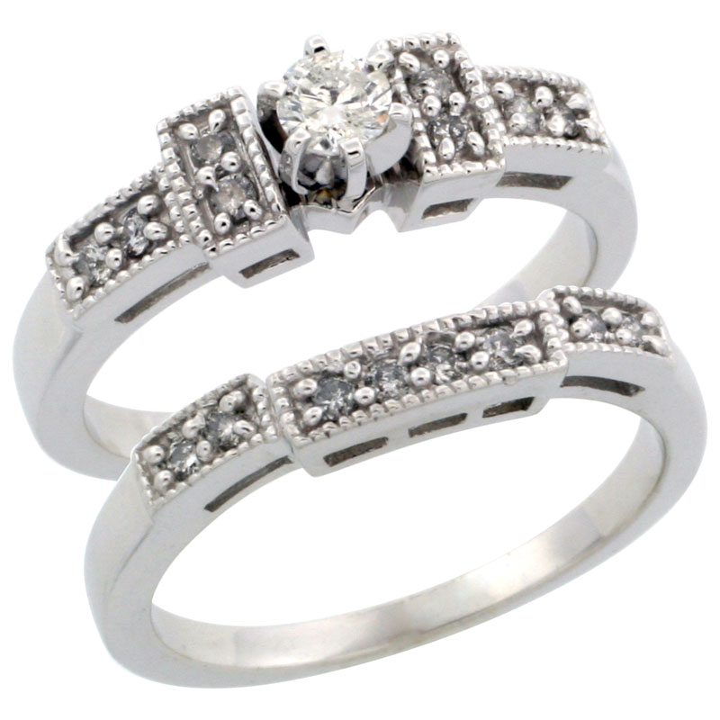 10k White Gold 2-Piece Diamond Engagement Ring Band Set w/ 0.37 Carat Brilliant Cut Diamonds, 1/8 in. (3mm) wide