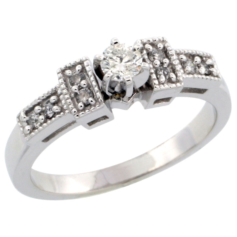 10k White Gold Diamond Engagement Ring w/ 0.27 Carat Brilliant Cut Diamonds, 1/8 in. (3mm) wide
