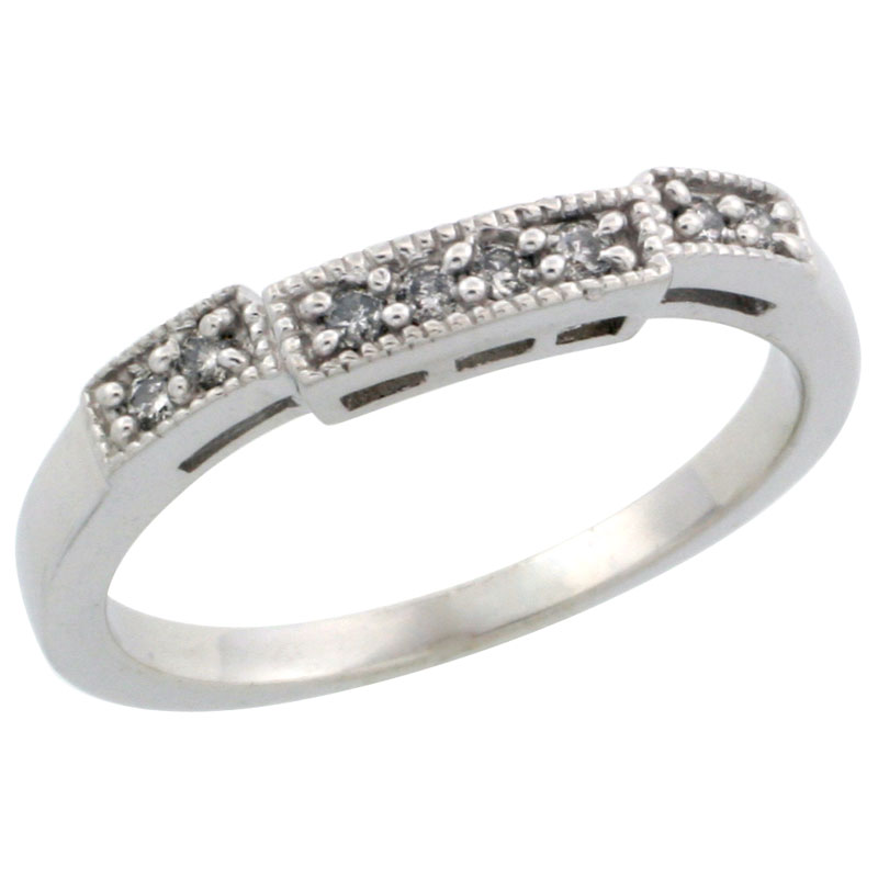 10k White Gold Ladies' Diamond Ring Band w/ 0.10 Carat Brilliant Cut Diamonds, 1/8 in. (3mm) wide