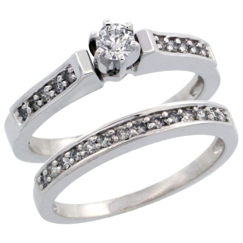 10k White Gold 2-Piece Diamond Engagement Ring Band Set w/ 0.41 Carat Brilliant Cut Diamonds, 1/8 in. (3mm) wide