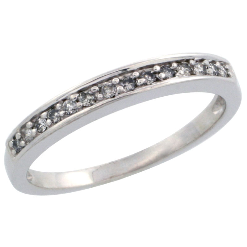 10k White Gold Ladies' Diamond Ring Band w/ 0.14 Carat Brilliant Cut Diamonds, 1/8 in. (3mm) wide