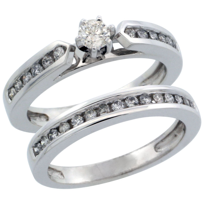 10k White Gold 2-Piece Diamond Engagement Ring Band Set w/ 0.56 Carat Brilliant Cut Diamonds, 1/8 in. (3mm) wide