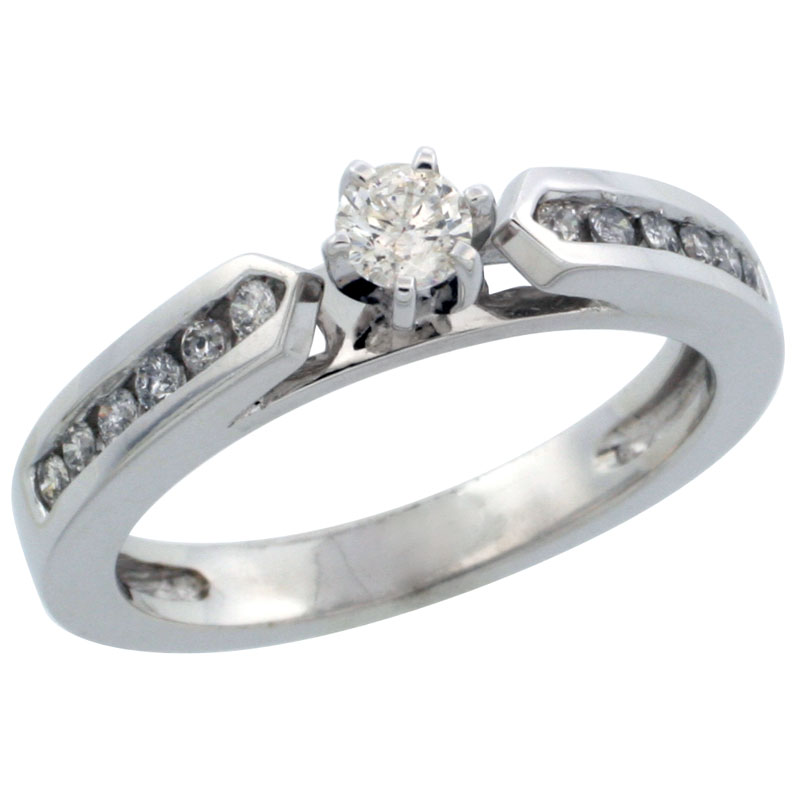 10k White Gold Diamond Engagement Ring w/ 0.35 Carat Brilliant Cut Diamonds, 1/8 in. (3mm) wide